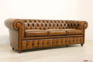 Canapé 3 places Chesterfield en cuir marron vintage