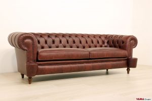 Canapé Chesterfield Milan 3 places en cuir vintage bordeaux