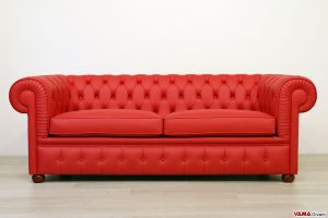 Canapé Chesterfield 2 mètres en cuir rouge