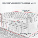 Schéma des dimensions du grand canapé Chesterfield 200 cm