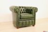 Petit fauteuil Chesterfield en cuir vert