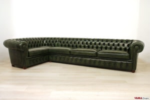 Canapé d'angle Chesterfield sur mesure vert anglais