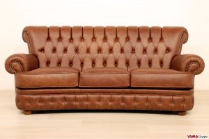 Canapé Chesterfield Doge à dossier haut en cuir effet vieilli cognac