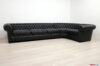 Grand canapé d'angle chesterfield arrondi en cuir noir
