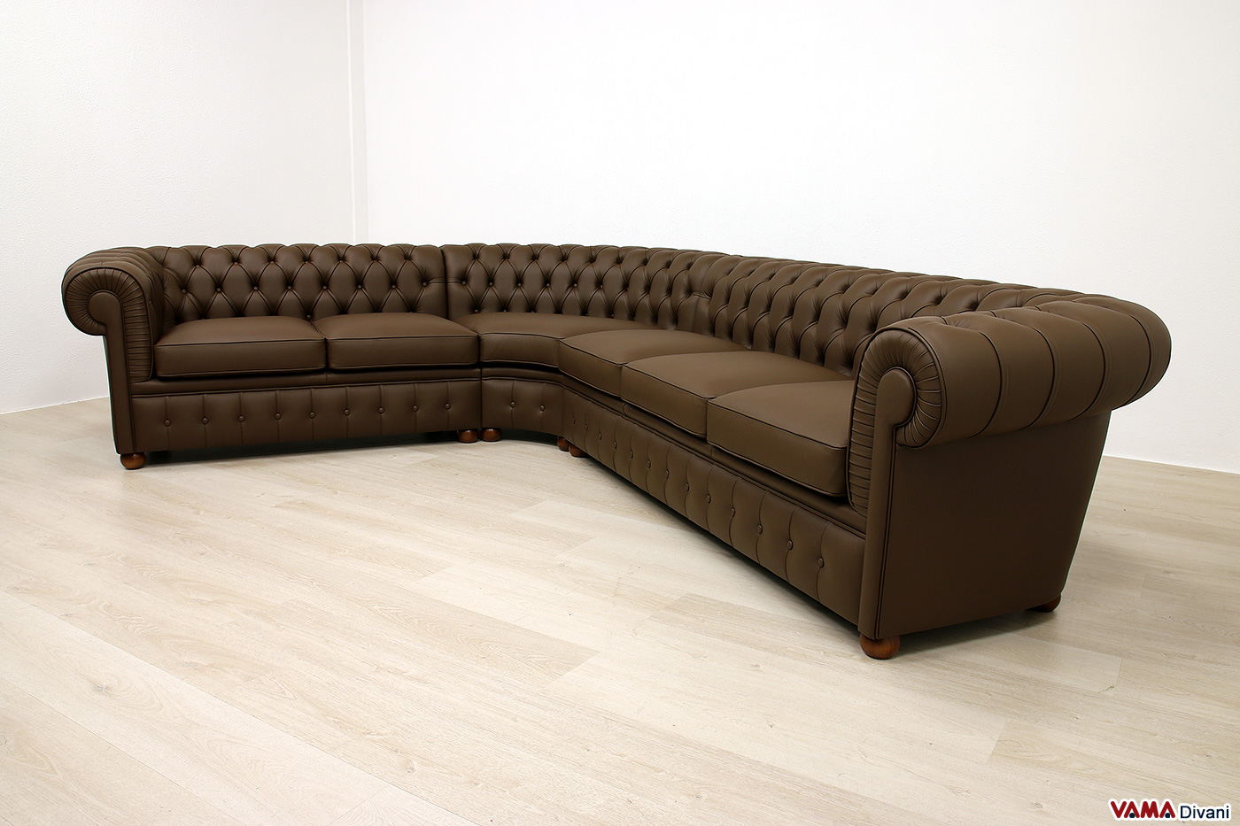 Canapé d'angle arrondi Chesterfield cuir marron