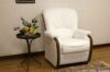 Fauteuil en cuir blanc avec bois apparent