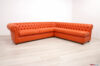 Canapé Chesterfield en cuir orange sur mesure avec péninsule