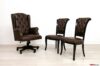 Fauteuil et chaises de bureau en cuir brun