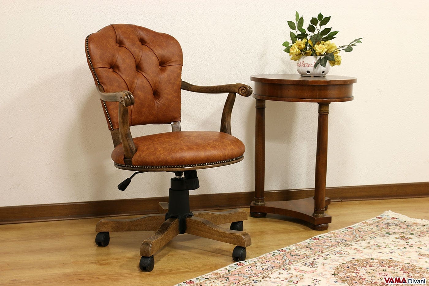 Chaise de bureau pivotante Rachele en bois