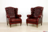 Fauteuils anciens en cuir rouge bergère capitonnée