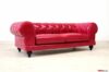 Canapé Chesterfield moderne en cuir vintage fuchsia avec pieds hauts noirs