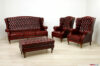 Salon canapé et fauteuils bergère capitonné