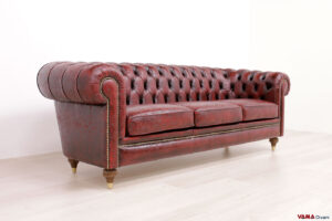 Canapé Chesterfield Florence rouge damas