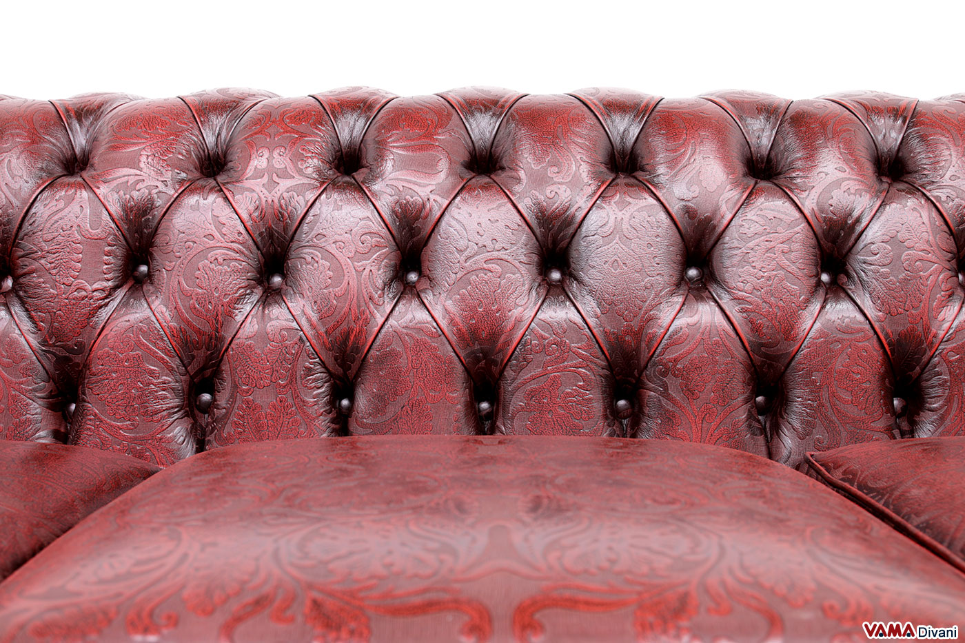 Dossier capitonné en cuir damas rouge vintage