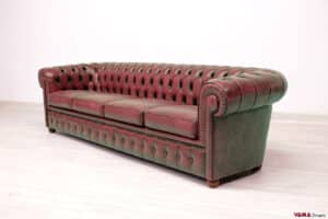 Canapé 4 places Chesterfield en cuir rouge bordeaux