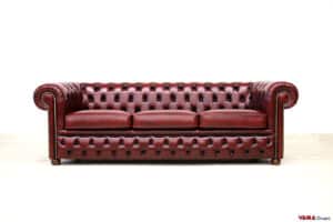 Canapé Chesterfield Club 3 places en cuir rouge vieilli