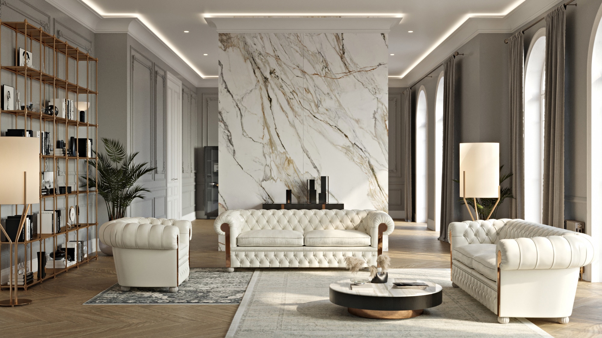 Salon de luxe avec canapés Chesterfield 2020 Aurum