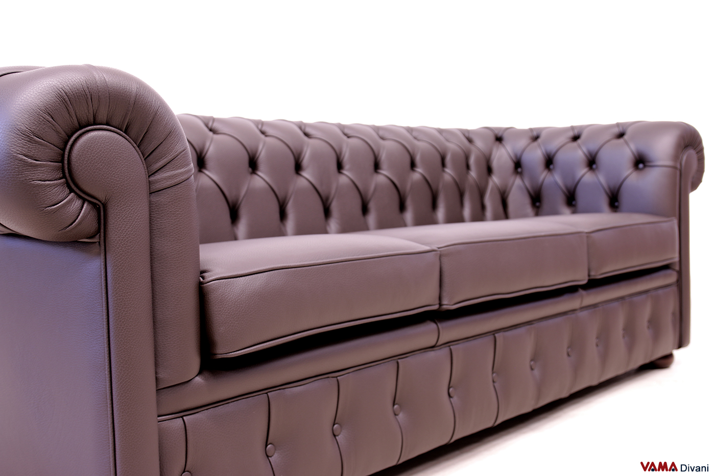 Assise du canapé Chesterfield 3 places en cuir marron