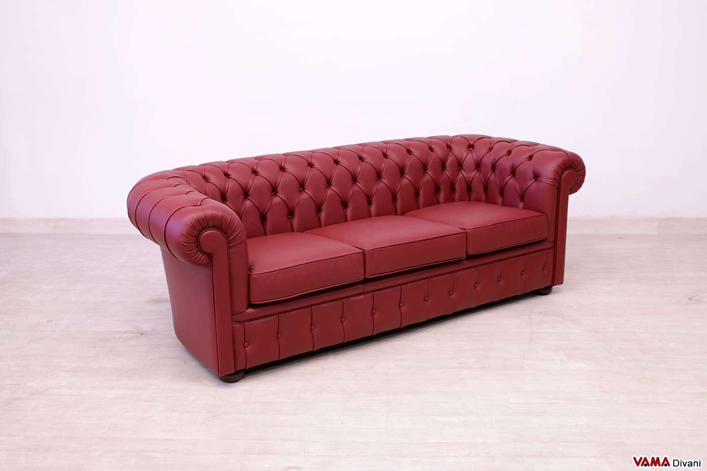 Canapé Chesterfield 3 places en cuir épais rouge bordeaux